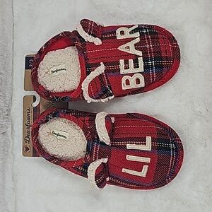 Dearfoams Lil Bear Red Plaid Slippers Size 2/3